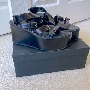 Ann Demeulemeester Black Leather Strap Platform Sandals Size 40